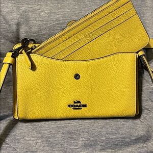 Coach Yellow Leather Crossbody Bag w/ detachable strap and pouch EUC